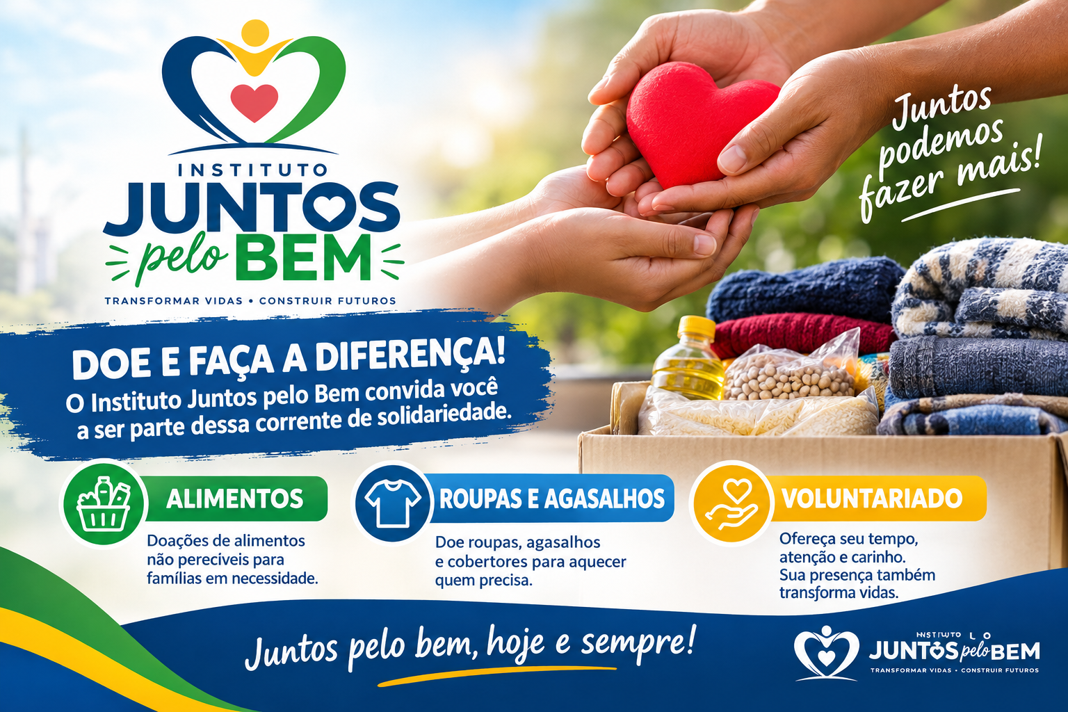 Instituto Juntos pelo Bem incentiva doações e voluntariado para ajudar famílias