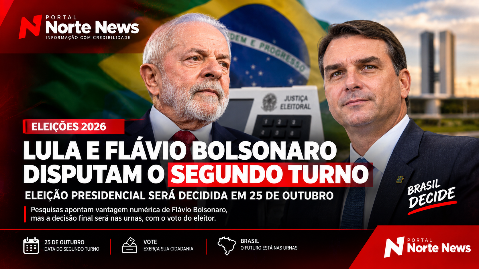 Eleição presidencial 2026: Lula e Flávio Bolsonaro entram na reta decisiva do segundo turno