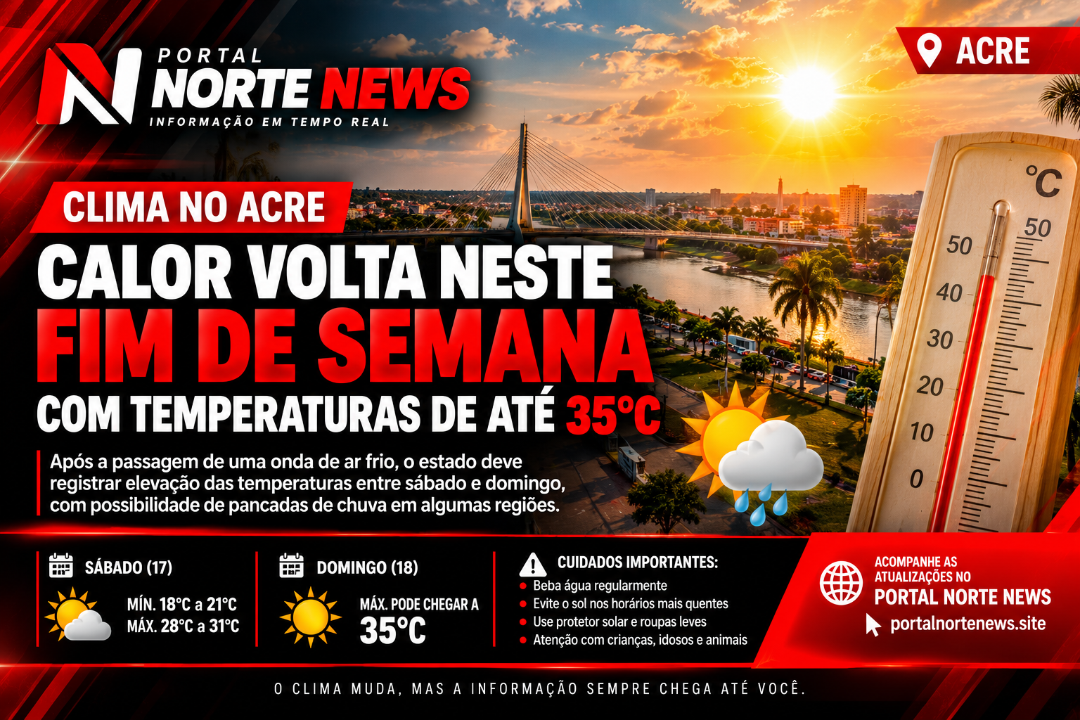Clima no Acre: calor volta neste fim de semana, com temperaturas que podem chegar a 35°C