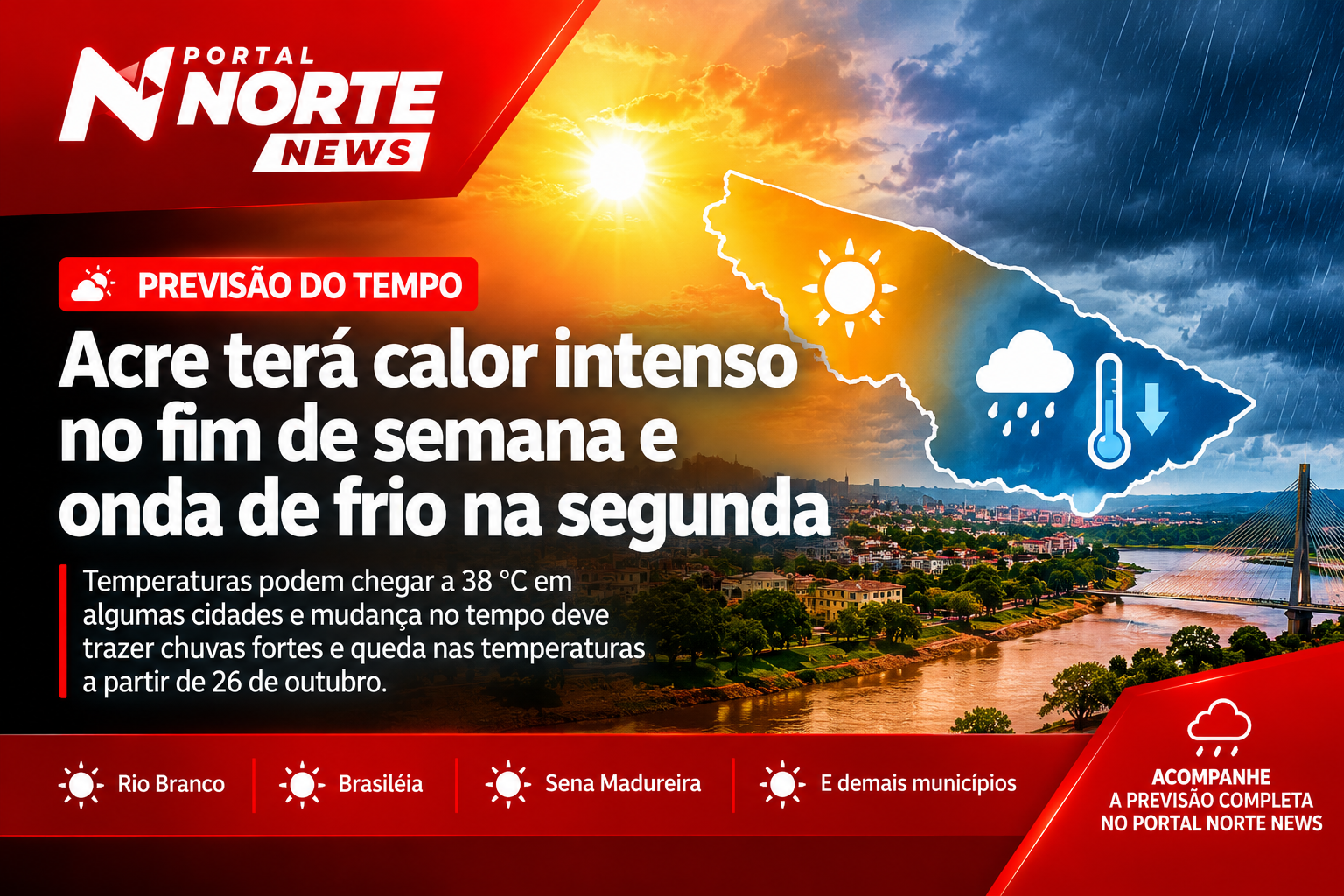 Previsão do tempo no Acre: calor de até 38 °C e onda de frio no fim de semana